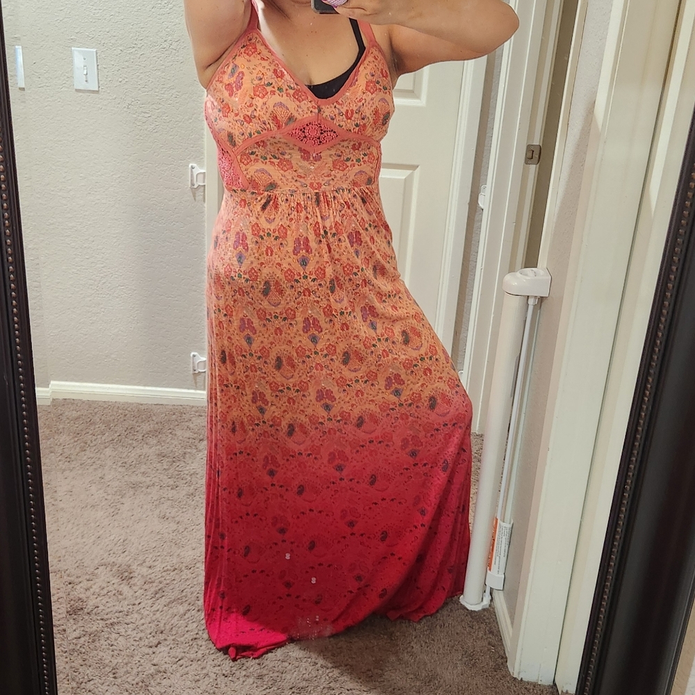 🌸🌺American Rag Pink and Orange Spaghetti Strap Maxi Dress❣️ - Picture 4 of 5